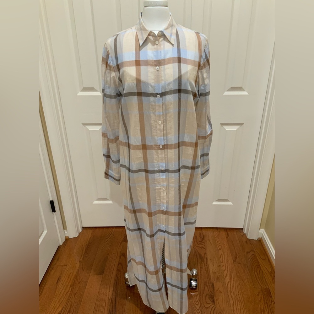 Theory Long Plaid Shirt Dress